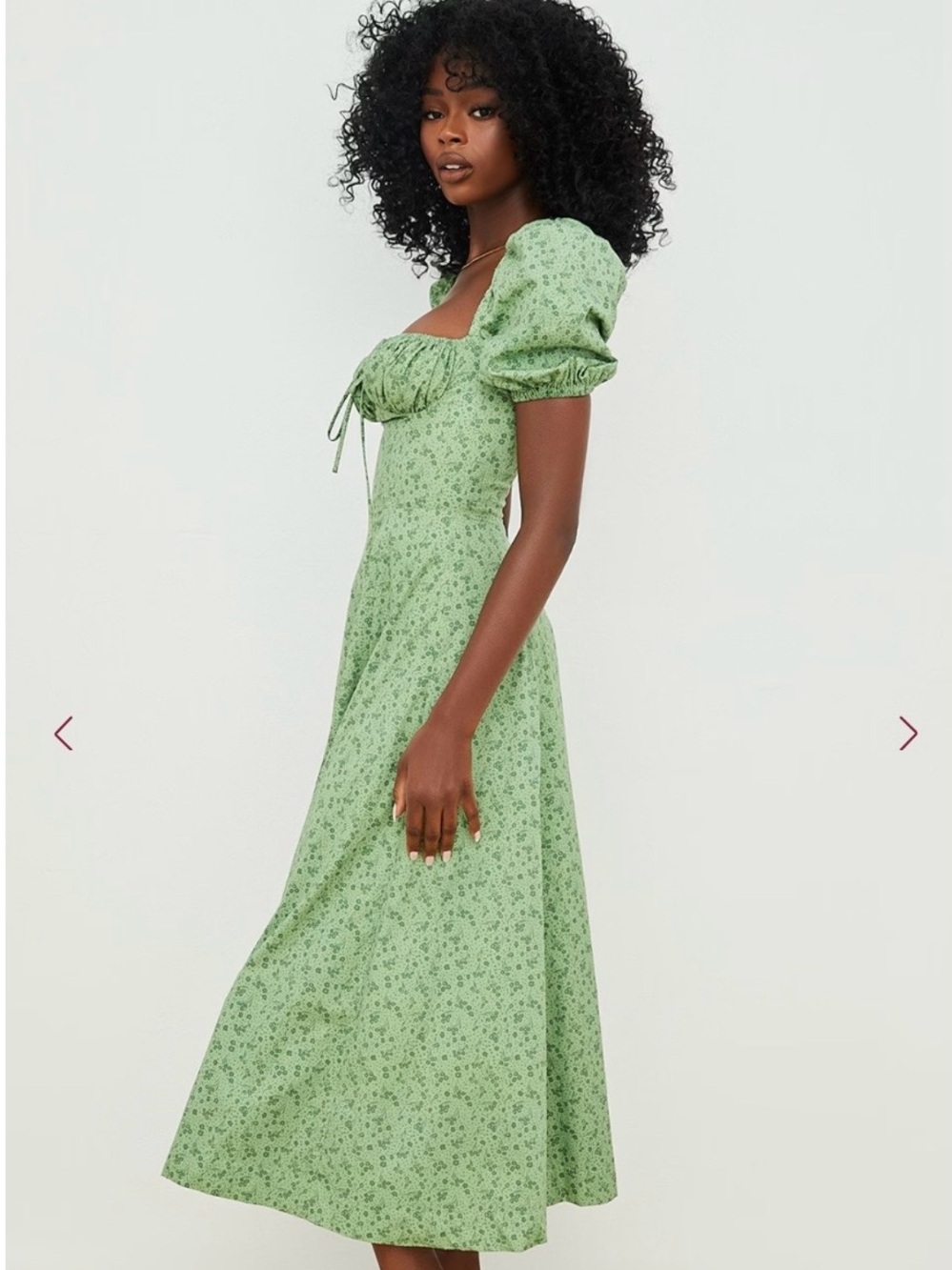 House of CB “Tallulah” Green Tonal Floral Puff Sleeve Midi Dress